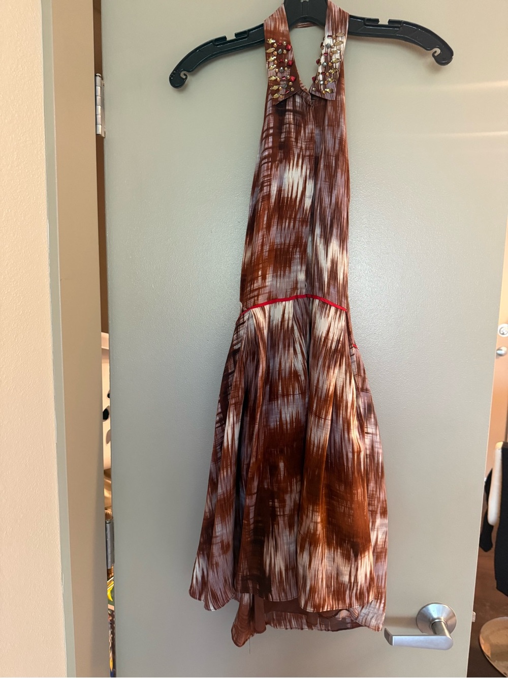 Elizabeth and James Copper-Tone Satin Halter Dress